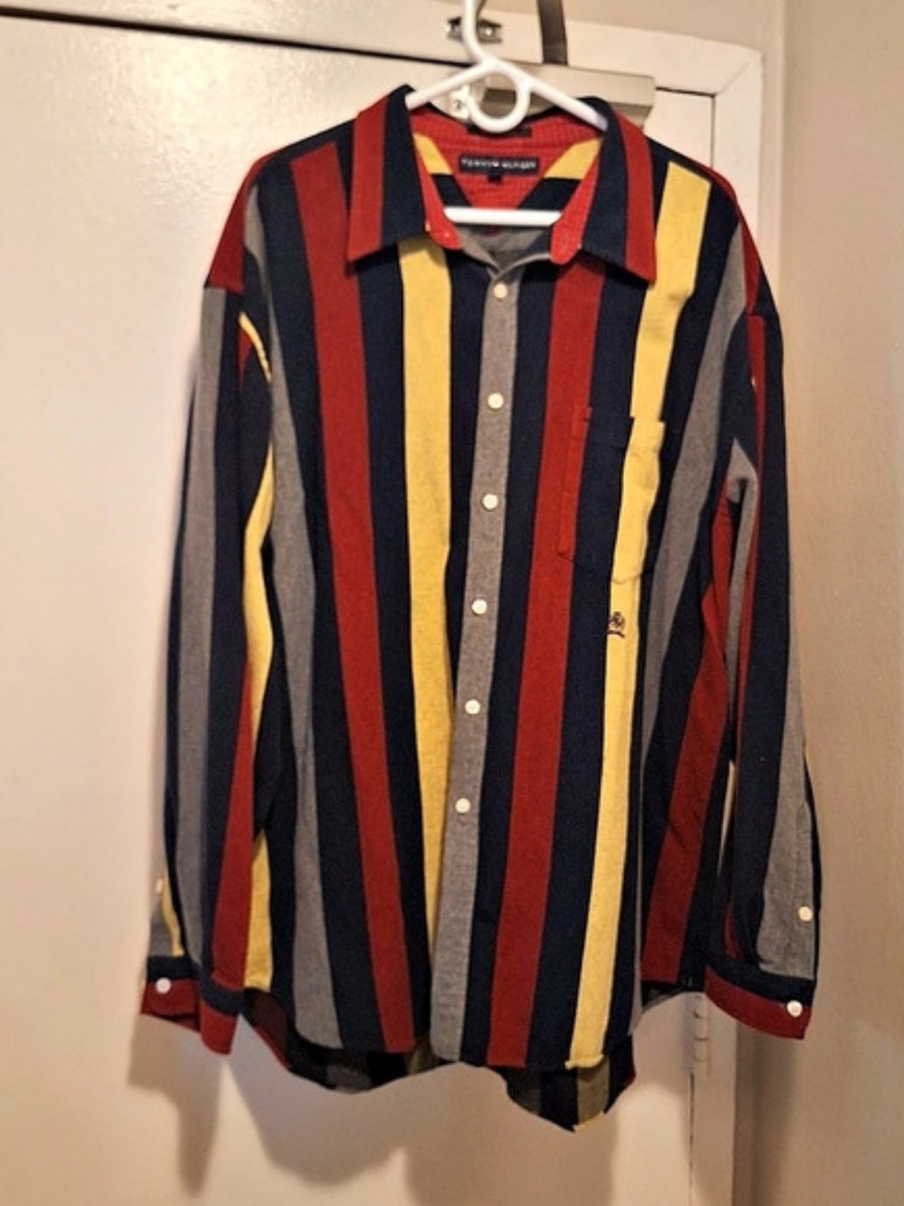 Men's Xxl Tommy Hilfiger Striped Button Down Multicolor & Red
